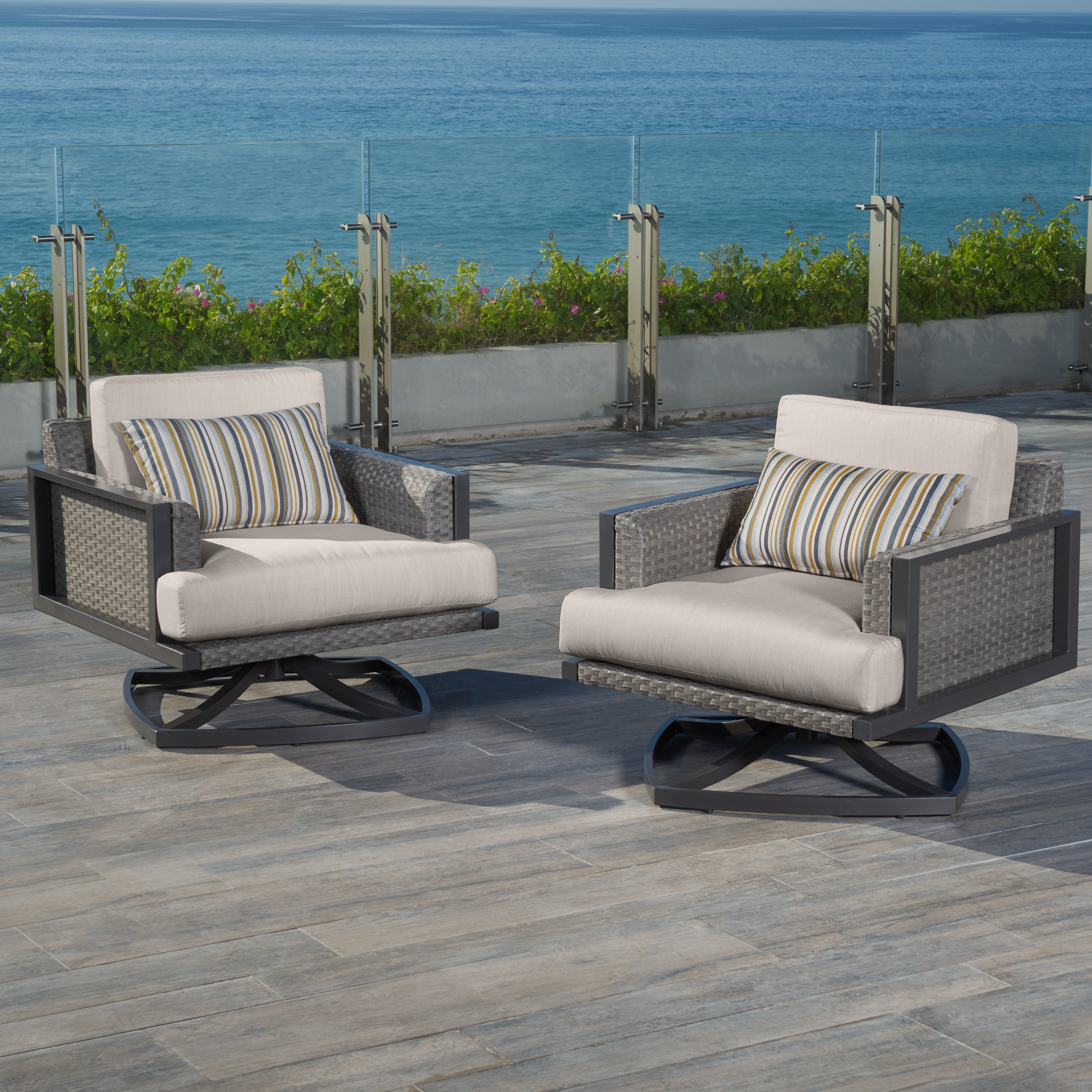 Brayden Studio Woodward Swivel Patio Chair With Sunbrella Cushions
