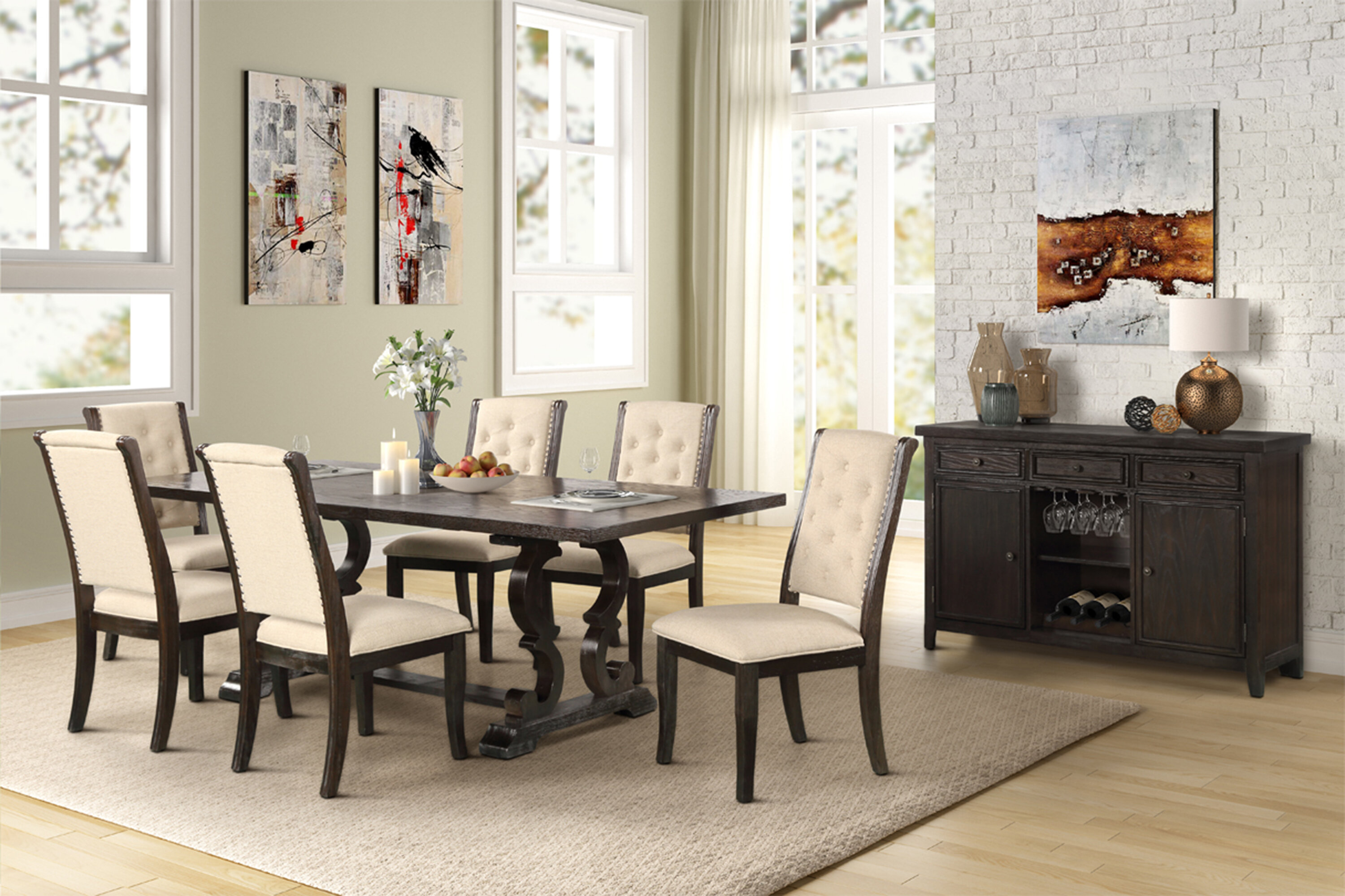 Charlton Home Lindenfield 7 Piece Extendable Solid Wood Dining Set Reviews Wayfair