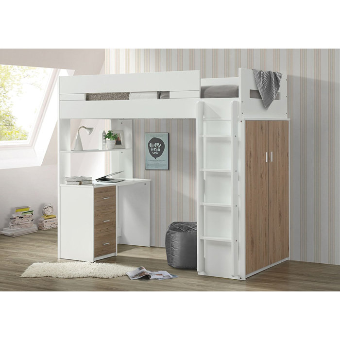 Adne Wooden Twin Loft Bed With Drawers And Desk Shelf Wardrobe Adne Wooden Twin Loft Bed With Drawers And Desk Shelf Wardrobe