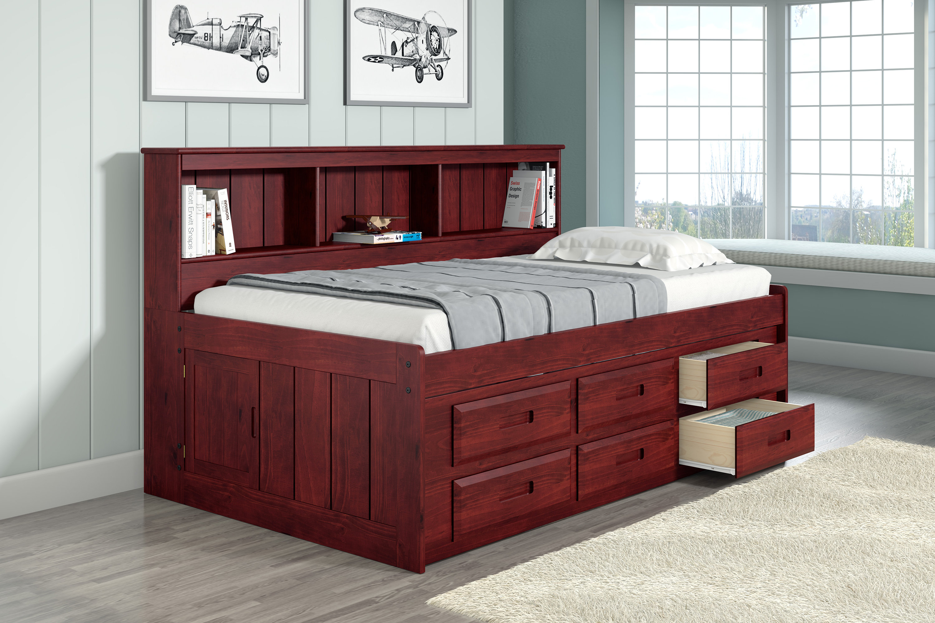 Harriet Bee Comeau Captains Bed With Drawers And Bookcase Wayfair
