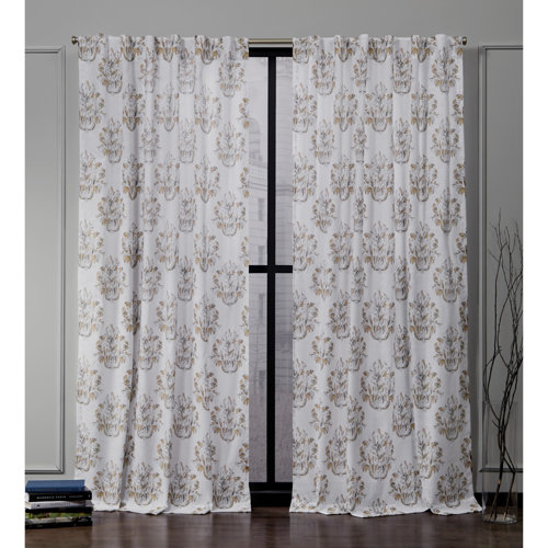 Nicole Miller Tabitha Damask Print Hidden Floral Semi Sheer Tab