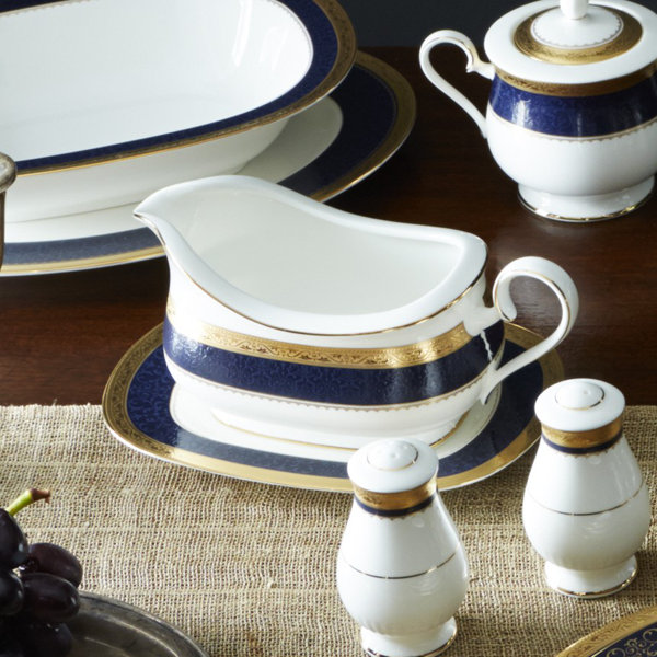 Odessa Cobalt Bone China 2 Piece Gravy Boat with Tray by Noritake