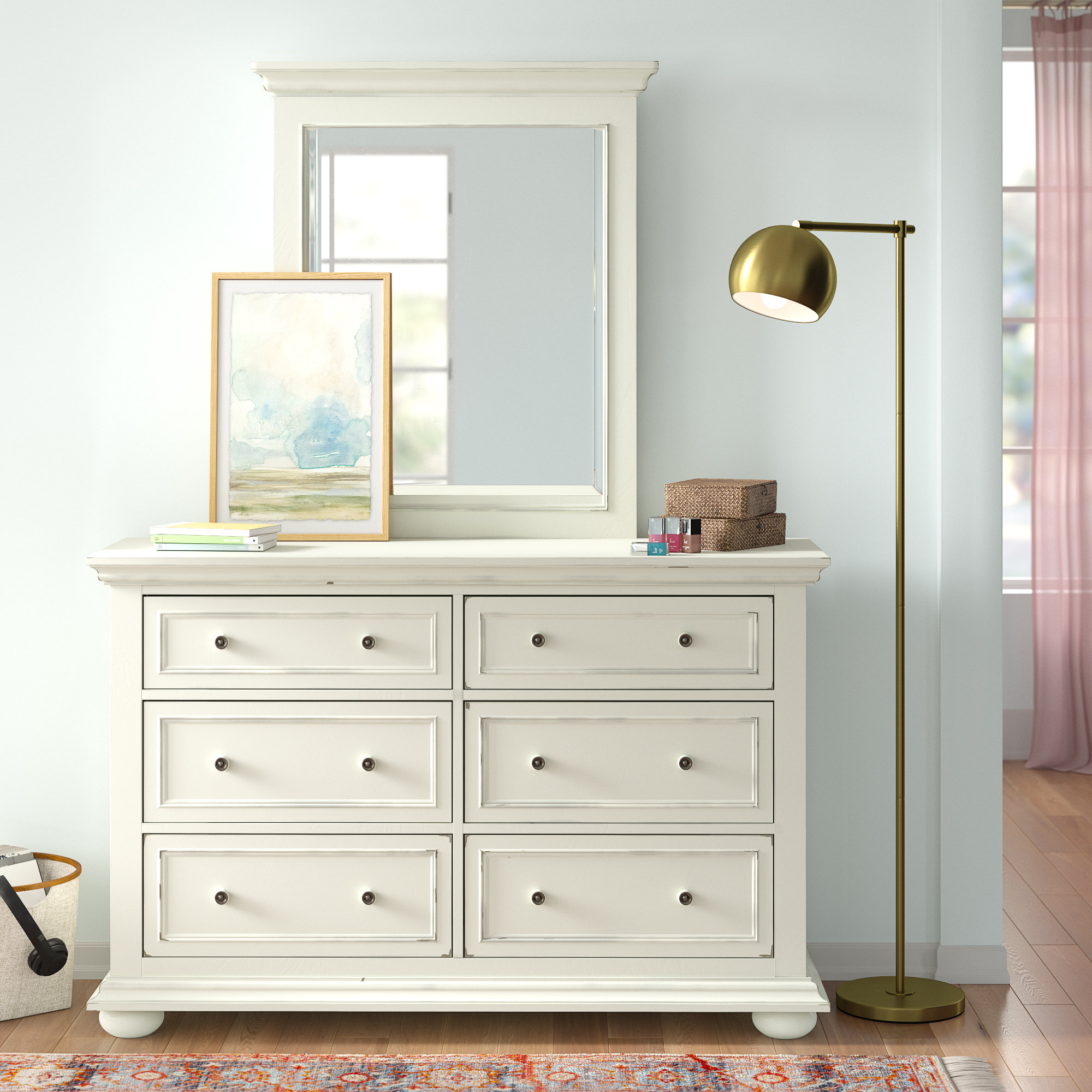 Three Posts Teen Rochford 6 Drawer Double Dresser With Mirror