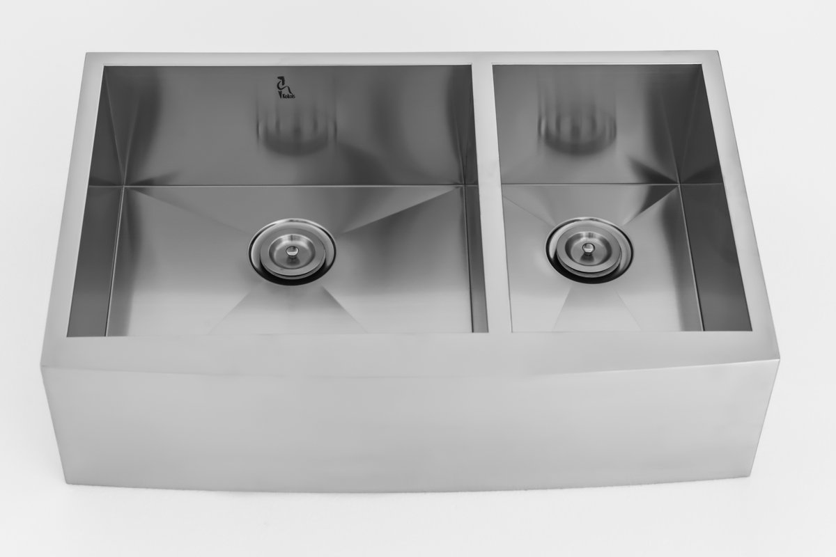 Kokols 33" x 21" Farmhouse Apron Front Stainless Steel Double Bowl