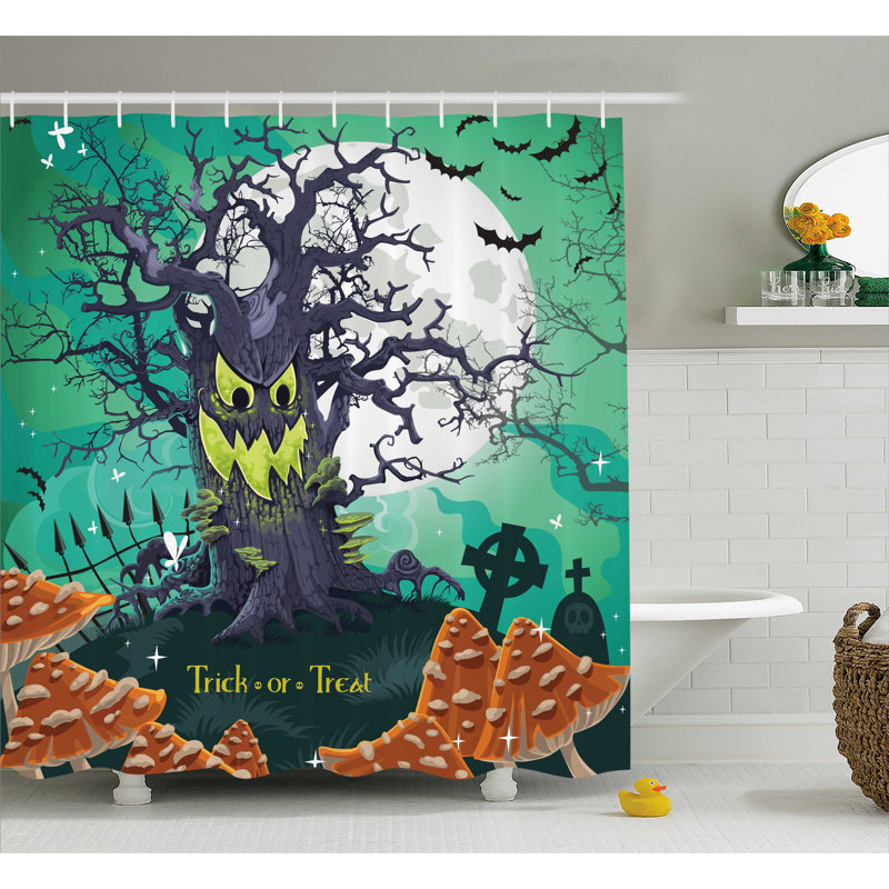 Gate of a Haunted House Halloween Scary Illustration Print Shower Curtain Set