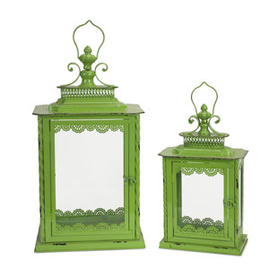 2 Piece Metal/Glass Lantern Set
