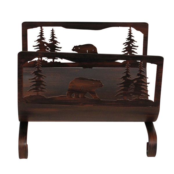 Bear Scene Wood Log Carrier by Coast Lamp Mfg.