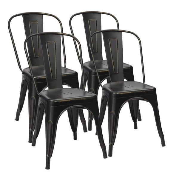 Review Lilian Metal Slat Back Stacking Side Chair (Set Of 4)