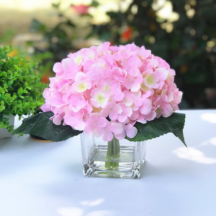 Ophelia Co Silk Hydrangea Floral Arrangement In Vase Wayfair