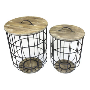 Woodbridge 2 Piece Metal and Wood Barrel Storage End Table Set by Gracie Oaks