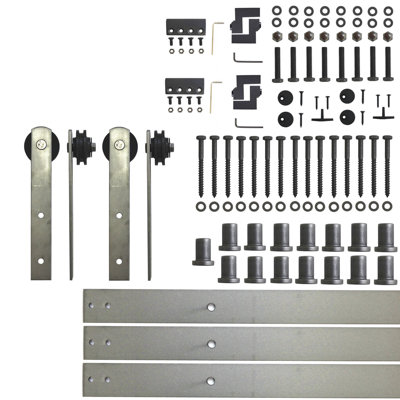 Sliding Straight Design Standard Double Barn Door Hardware Kit Homacer Track Length 240 in