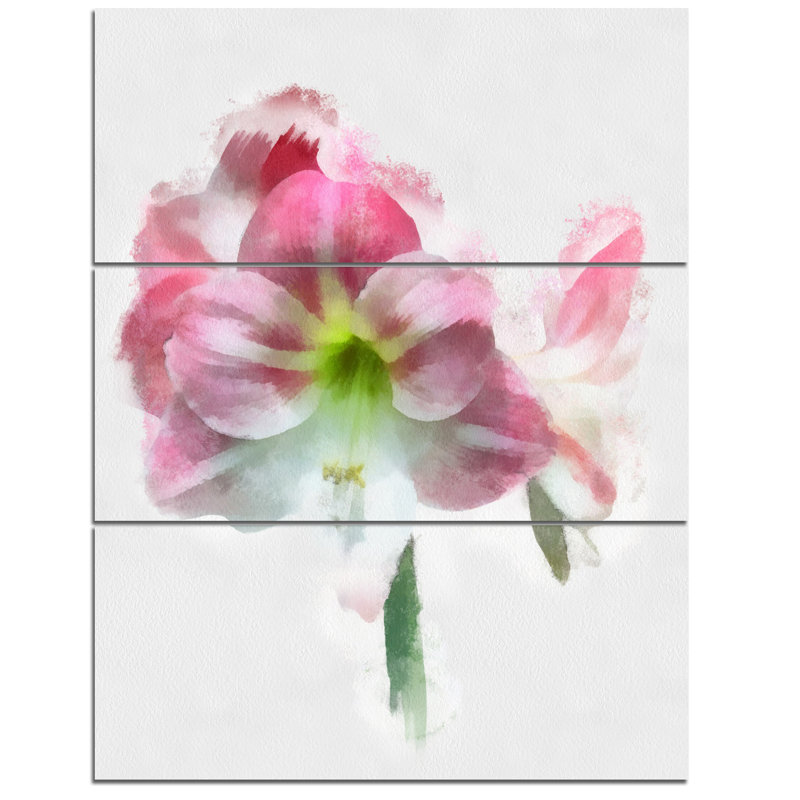 Designart Pink Lily Flowers On White Sketch 3 Piece Painting