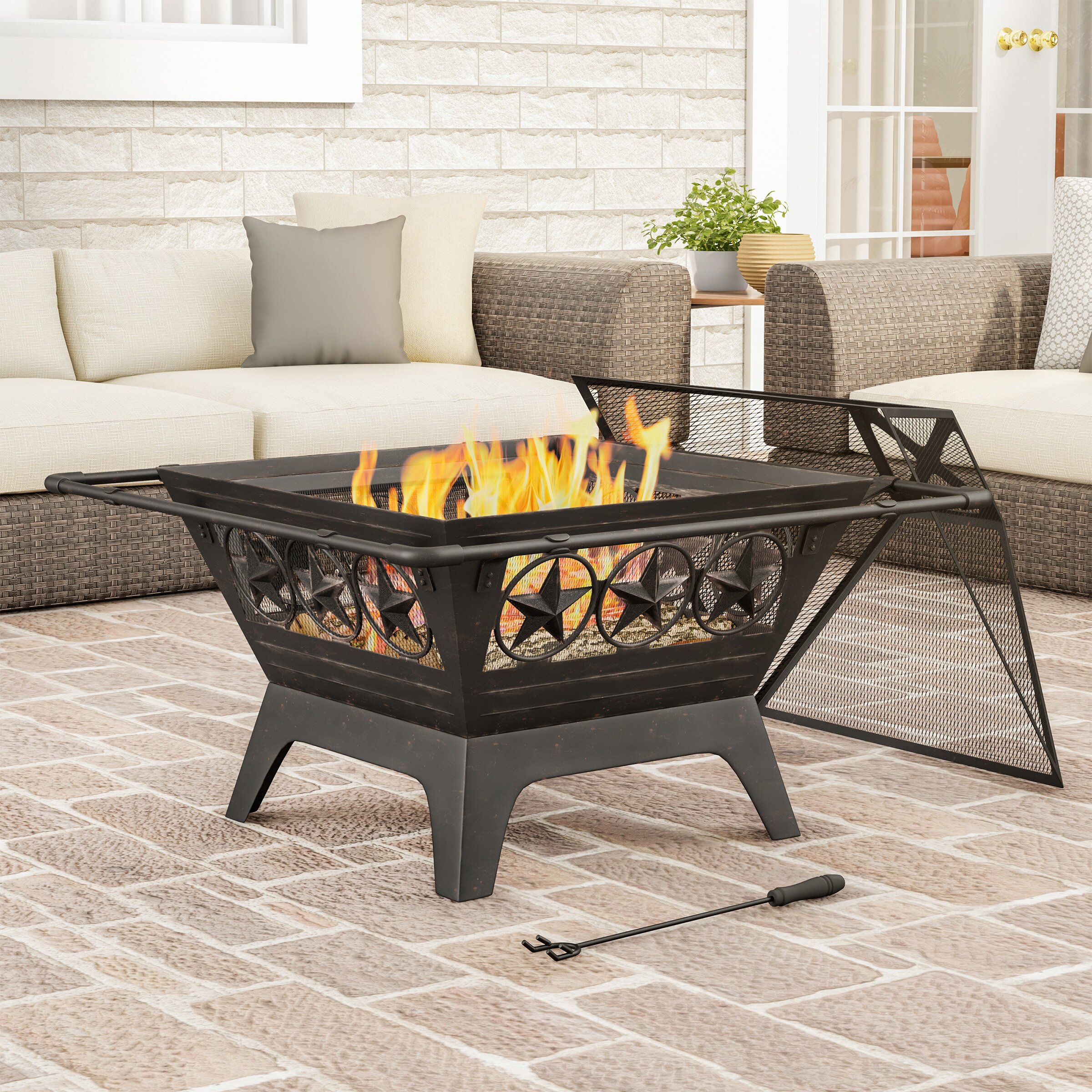 Millwood Pines Janssen Outdoor Deep Steel Wood Burning Fire Pit