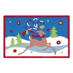 Reindeer Christmas Blue Area Rug