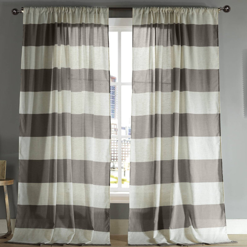 Darby Home Co Calera Pole Top Linen Striped Semi Sheer Thermal Rod