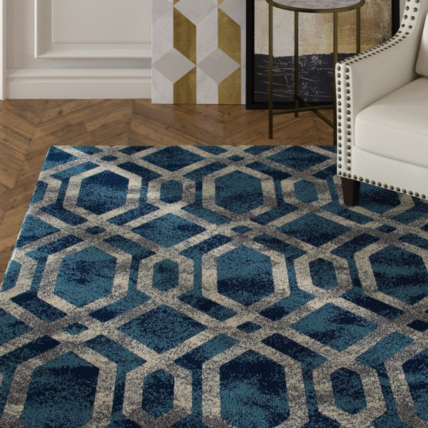 Delanie Blue And Silver Area Rug by Mercer41