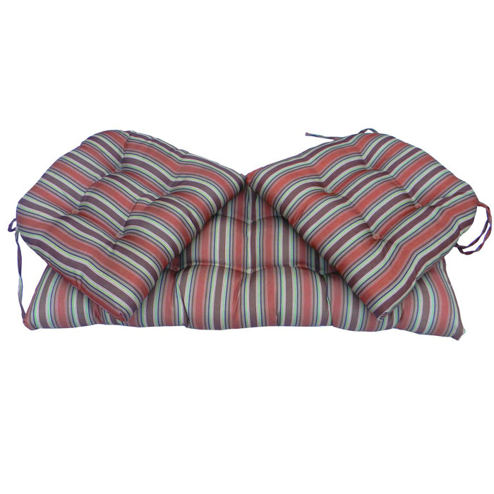 3 Piece Simply Striped Patio Tufted Seat Indoor Outdoor Bench Cushion Set