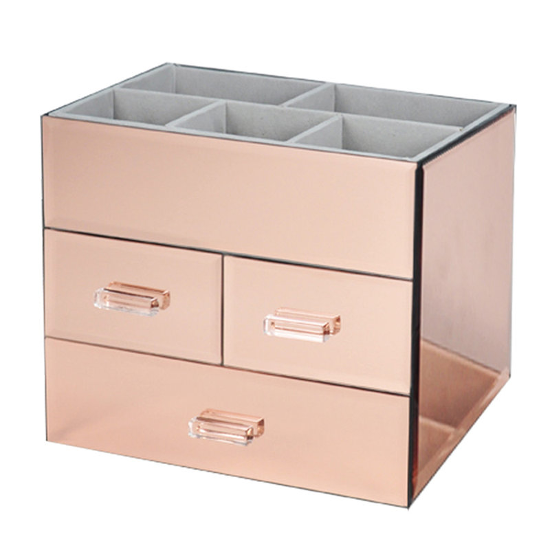 Vandue Corporation Miro 3 Drawer Tiered A Mirrored Glass Makeup