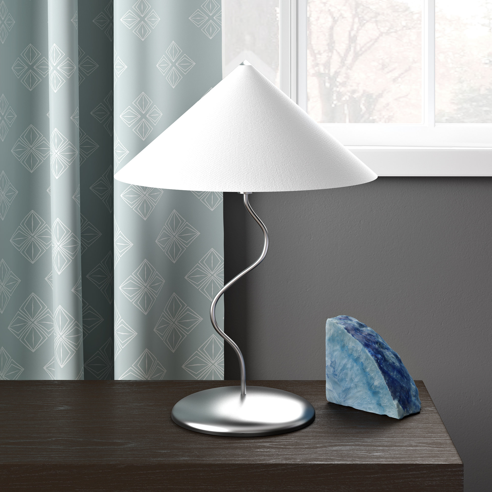 Chrome Touch Dimmer Curl Table Lamp Fabric Tapered Lampshades LED Light Bulbs