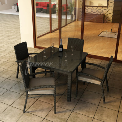 Barbados 5 Piece Dining Set with Sunbrella Cushions Forever Patio Fabric: Spectrum Mushroom / Spectrum Sand Welt