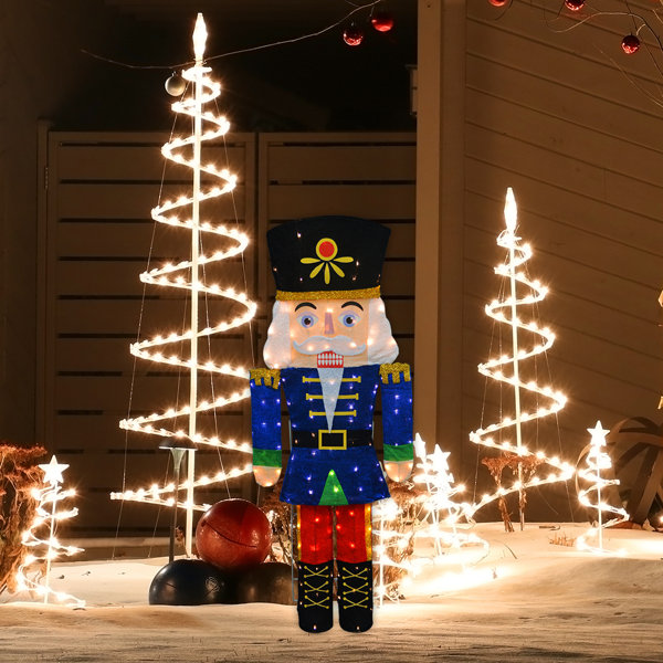 PRELIT 14/" LIGHTED TINSEL SANTA CLAUS DECORATION YARD PORCH DOOR