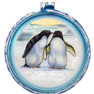 Hand-Painted Glass Debrekht Penguin Pals Heart Shape Ornament Includes Satin Ribbon for Hanging 3-Inch G