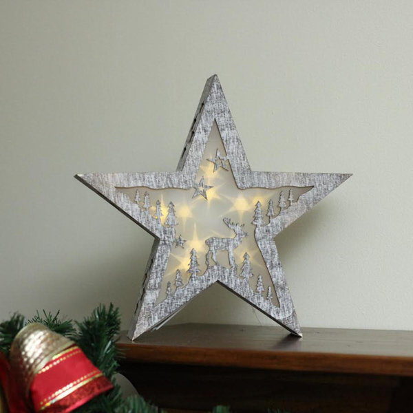 LED Lighted Rustic Wooden Star Christmas Decoration Deer Lamp by Union Rustic