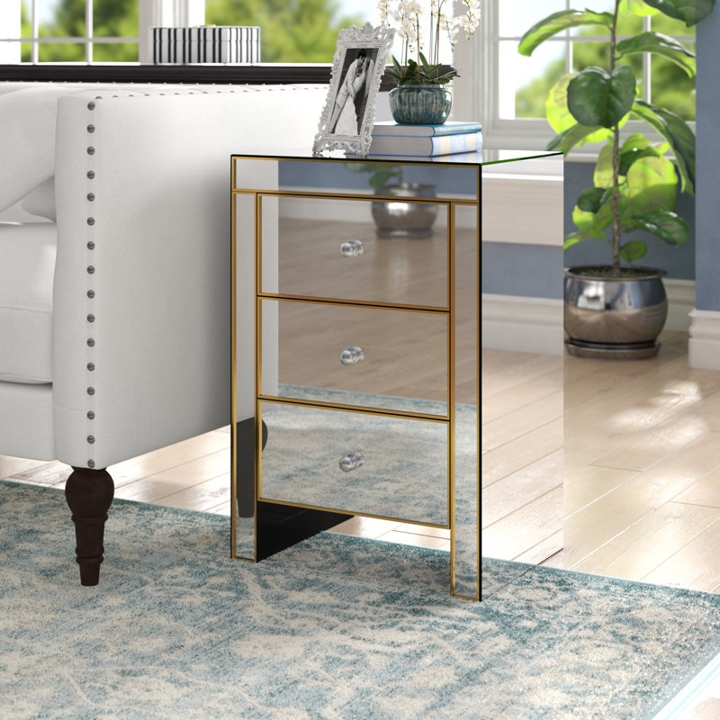 Willa Arlo Interiors Bowerman 3 Drawer Mirrored End Table