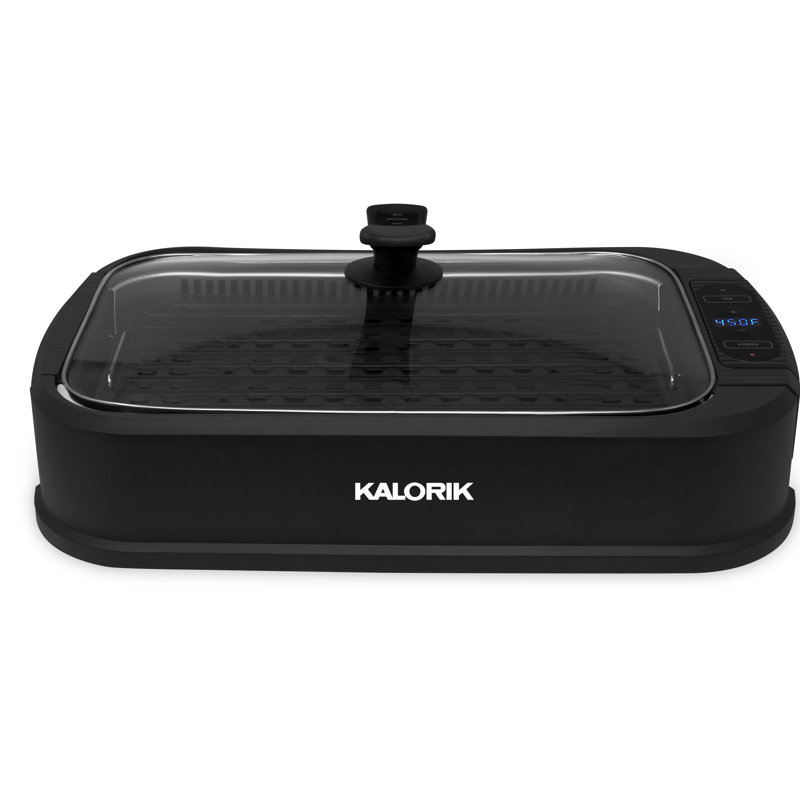 Kalorik 1500 Watt Indoor Countertop True Smokeless Grill with Glass Lid