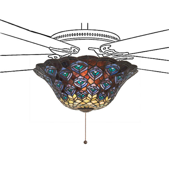 Tiffany Peacock Feather Bowl Ceiling Fan Light Kit