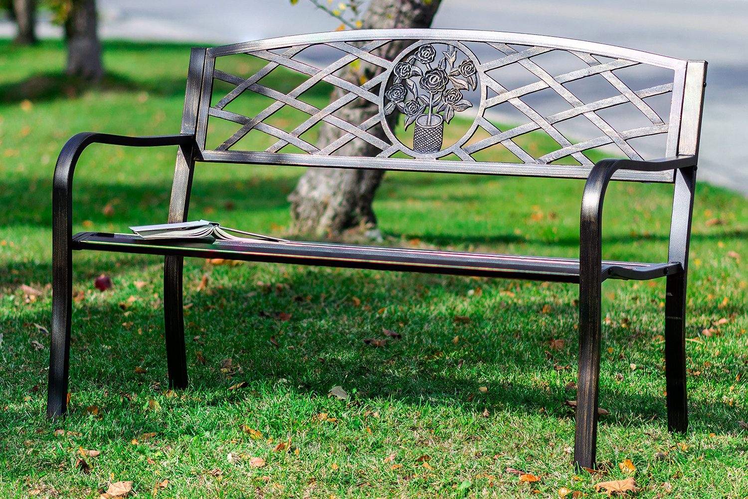 August Grove O Toole Criss Cross Backrest Metal Garden Bench