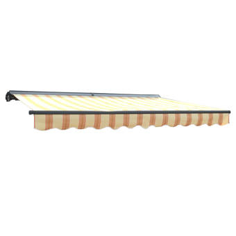 Aleko Manual Retraction Slope Patio Awning In Striped Yellow Wayfair