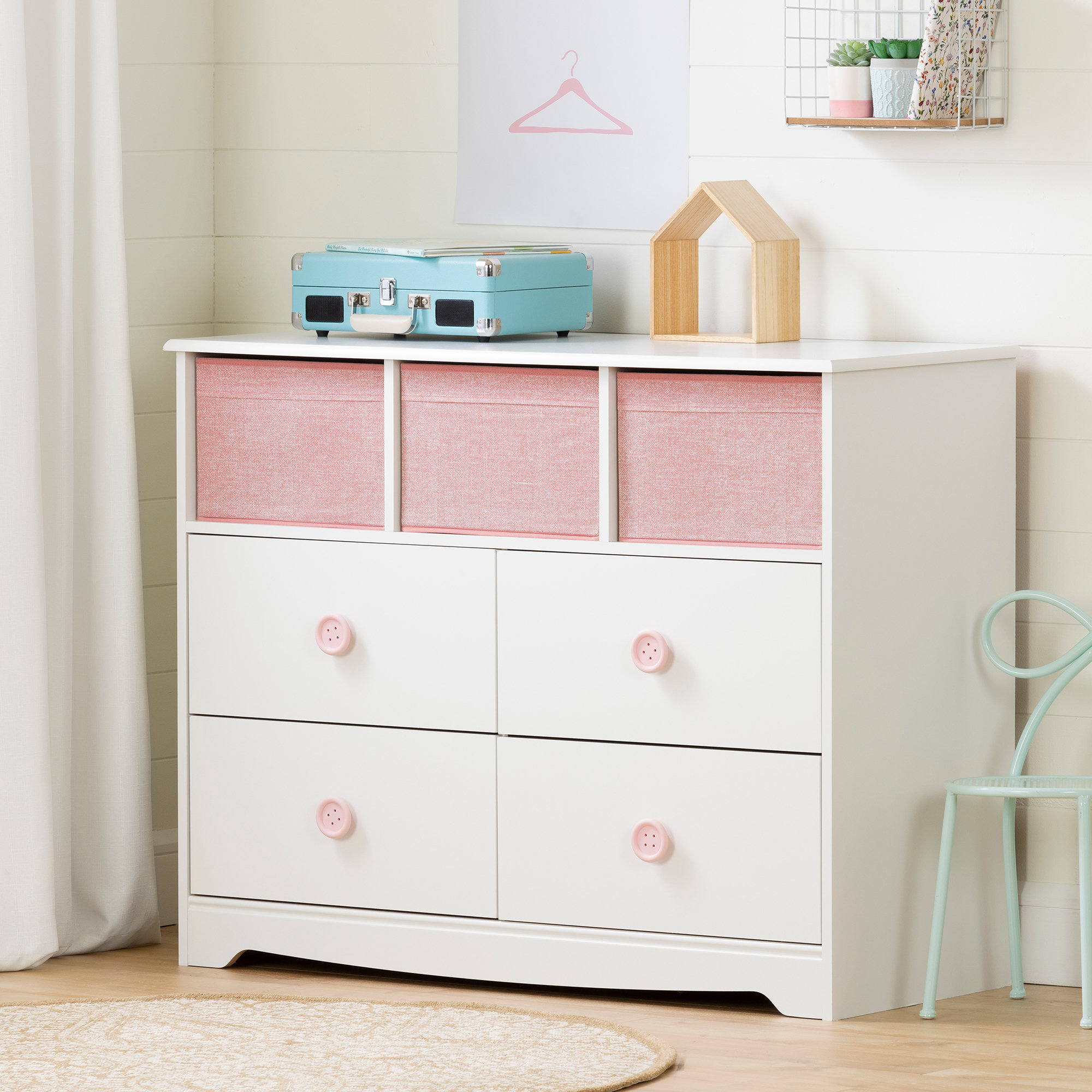 Kids Room Wall Mount Cubby Tray Cabinet Dresser Storage Basket for Clothes