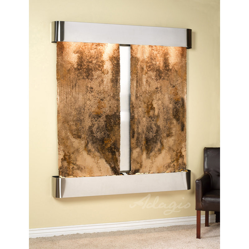 Cottonwood Falls Natural Stone/Metal Wall Fountain with Light