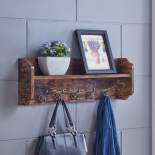 Rustic Wall Shelf With Hooks Wayfair Nash Utility Wall Shelf