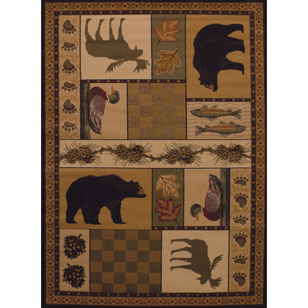 Sayre Pine Montage Lodge Brown / Ivory Area Rug by Loon Peak
