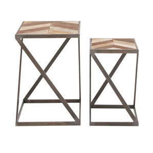 2 Piece Metal and Wood End Table Set by Cole & Grey