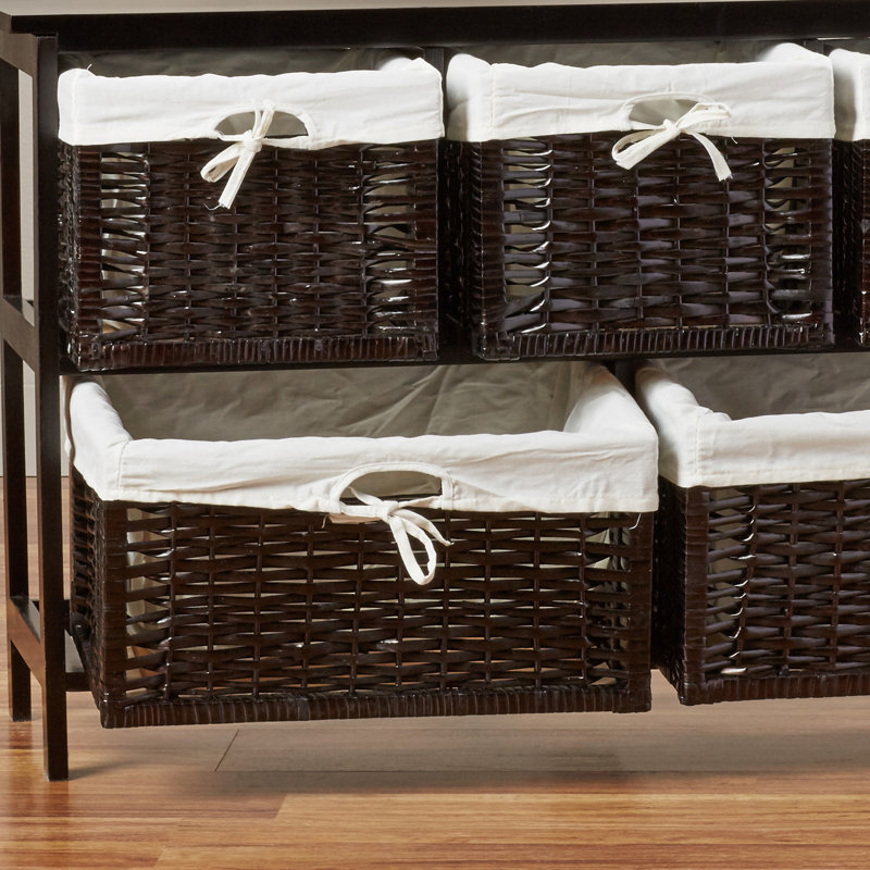 Alcott Hill Stellan Five Wicker Basket Storage Unit in Espresso
