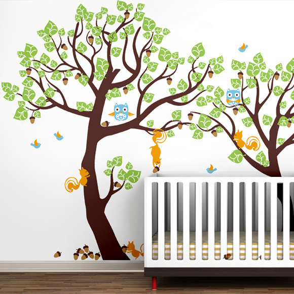 Pop Decors Lovely Pine Tree Baby Nursery Tree with Animals Wall Decal