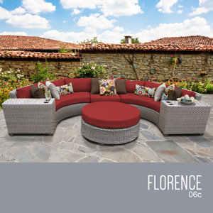 Florence Outdoor Wicker 6 Piece Sectional Seating Group with Cushion