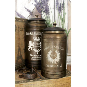 2 Piece Decorative Metal Canister Set