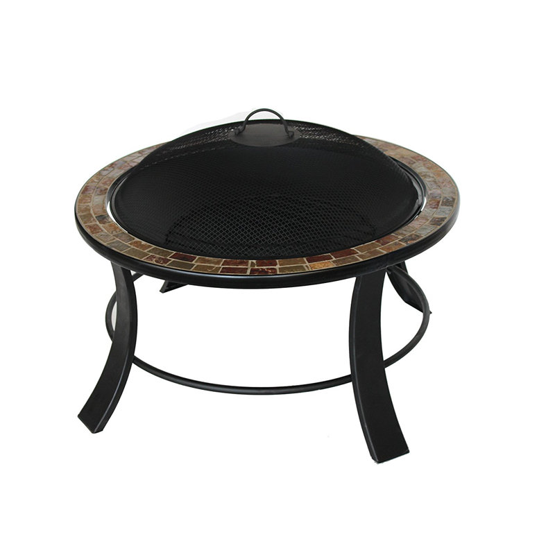 Ebern Designs Pillar Mosaic Tile Slated Steel Wood Burning Fire Pit Wayfair