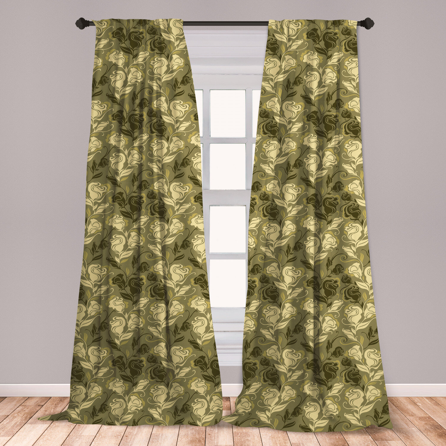 Ambesonne Grunge Curtains Vintage Abstract Leaves Petals Of Roses Nature Inspired Illustration Window Treatments 2 Panel Set For Living Room Bedroom