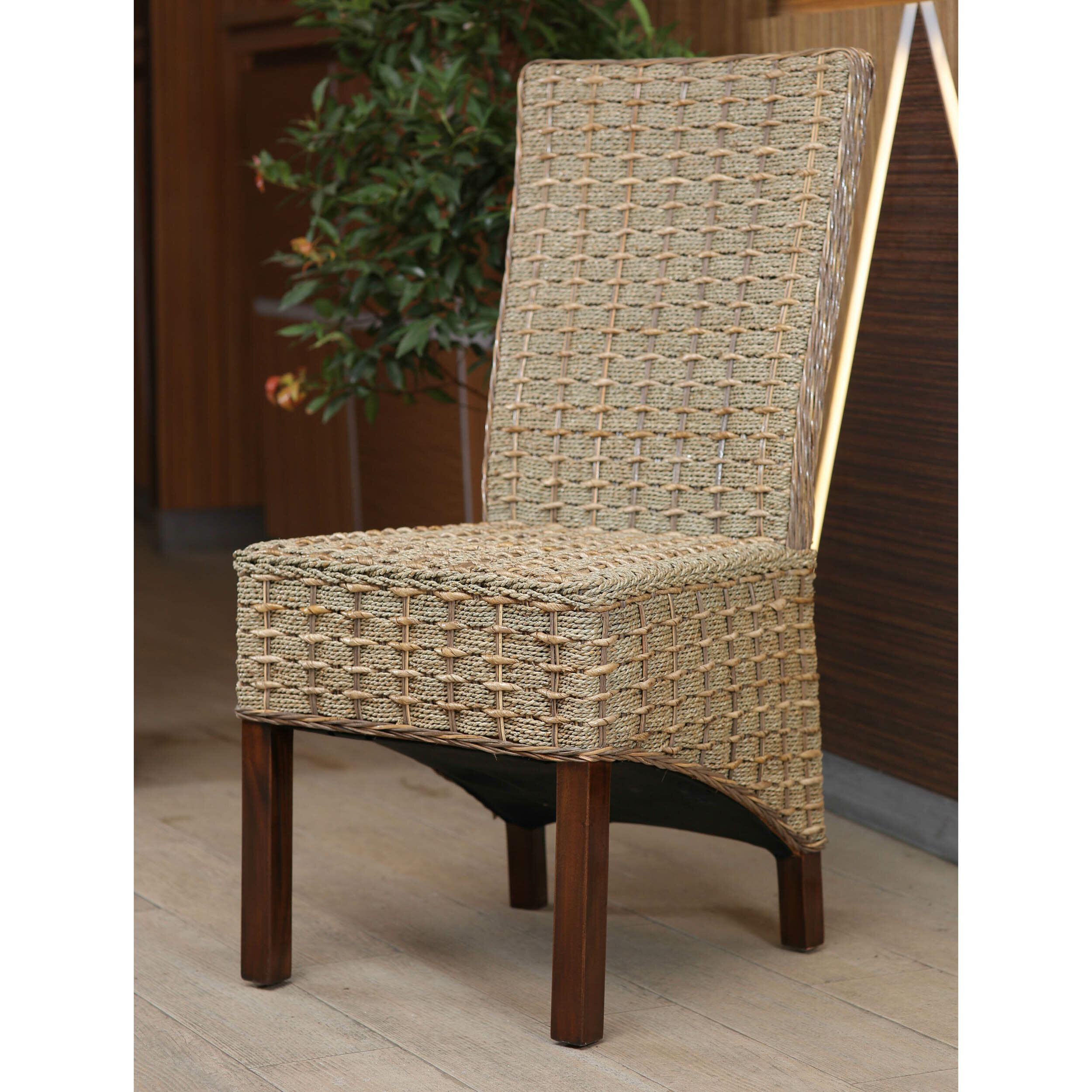 Brown Best Choice Products Set of 2 Elegant Hand Woven Seagrass Dining Side Chairs w//Sturdy Wooden Legs and High Backrest for Home Kitchen