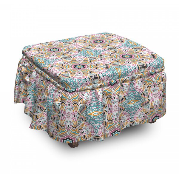 Review Abstract Floral Art Motif Ottoman Slipcover (Set Of 2)