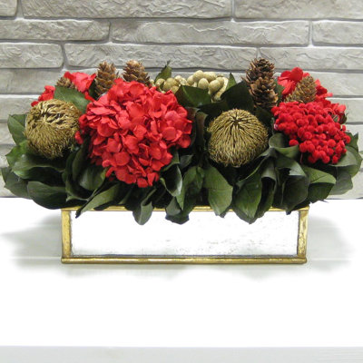 Wooden Short Gold Antique Mirror Container With Banksia Gold And