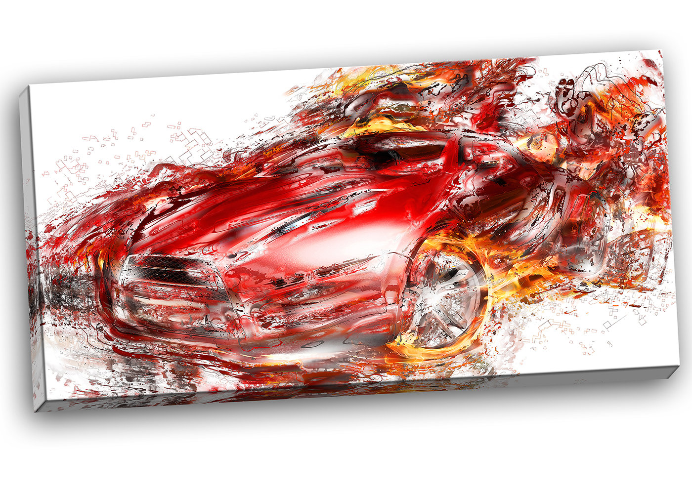 Designart Flaming Red Sports Car Painting Print On Wrapped Canvas Wayfair