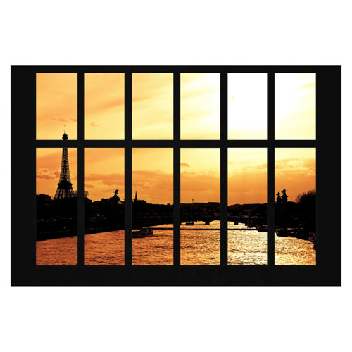 Window on the Eiffel Tower Paris at Sunset 3.2m x 4.8m Textured Matte Peel & Stick Wall Mural East Urban Home