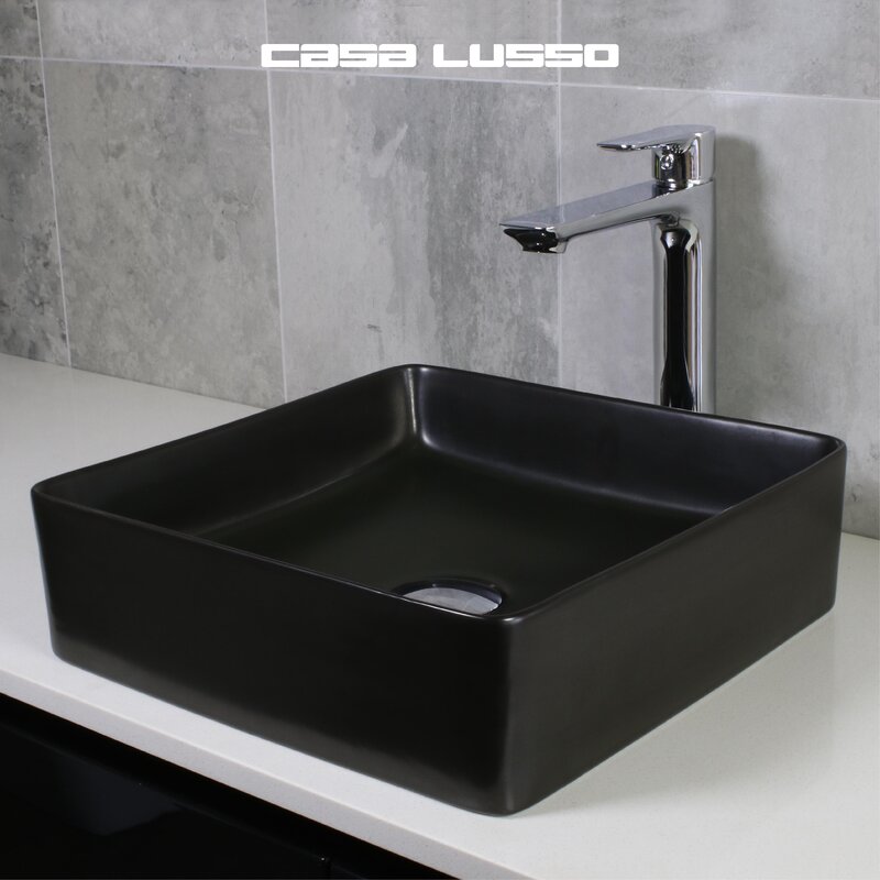 CasaLusso Cielo Thin Edge Bench Mount Ceramic Square Vessel Bathroom ...