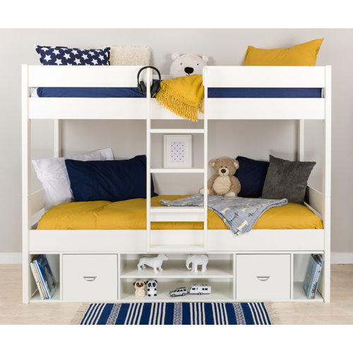 European Single Bunk Bed with Drawers and Shelves Stompa